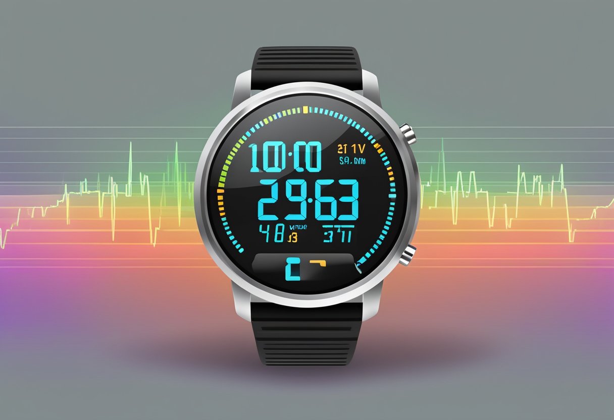 A heart rate monitor displays a steady resting heart rate