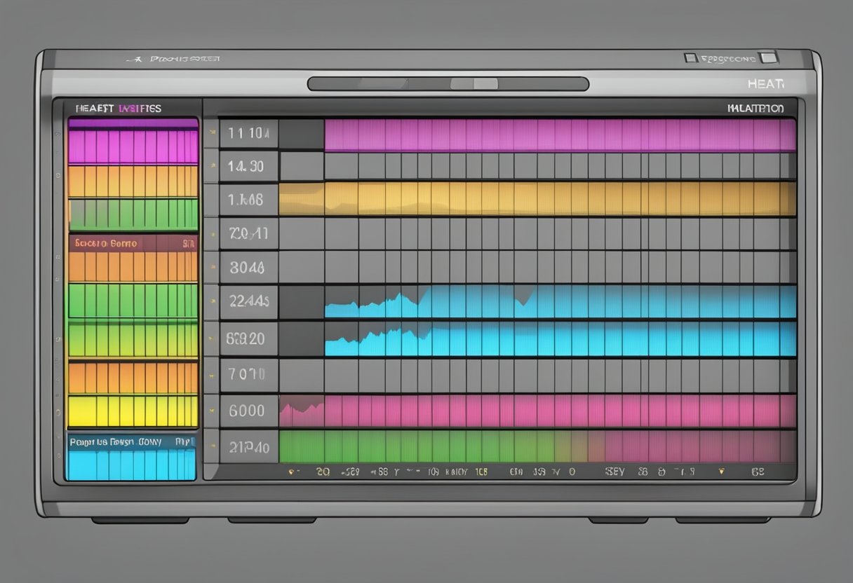 A heart rate monitor displays a steady 60-100 bpm reading
