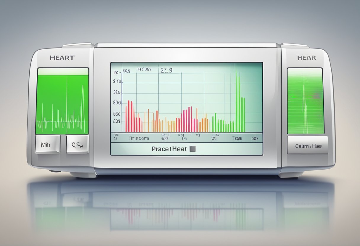 A heart rate monitor displaying a steady and healthy resting heart rate, with a calm and peaceful background