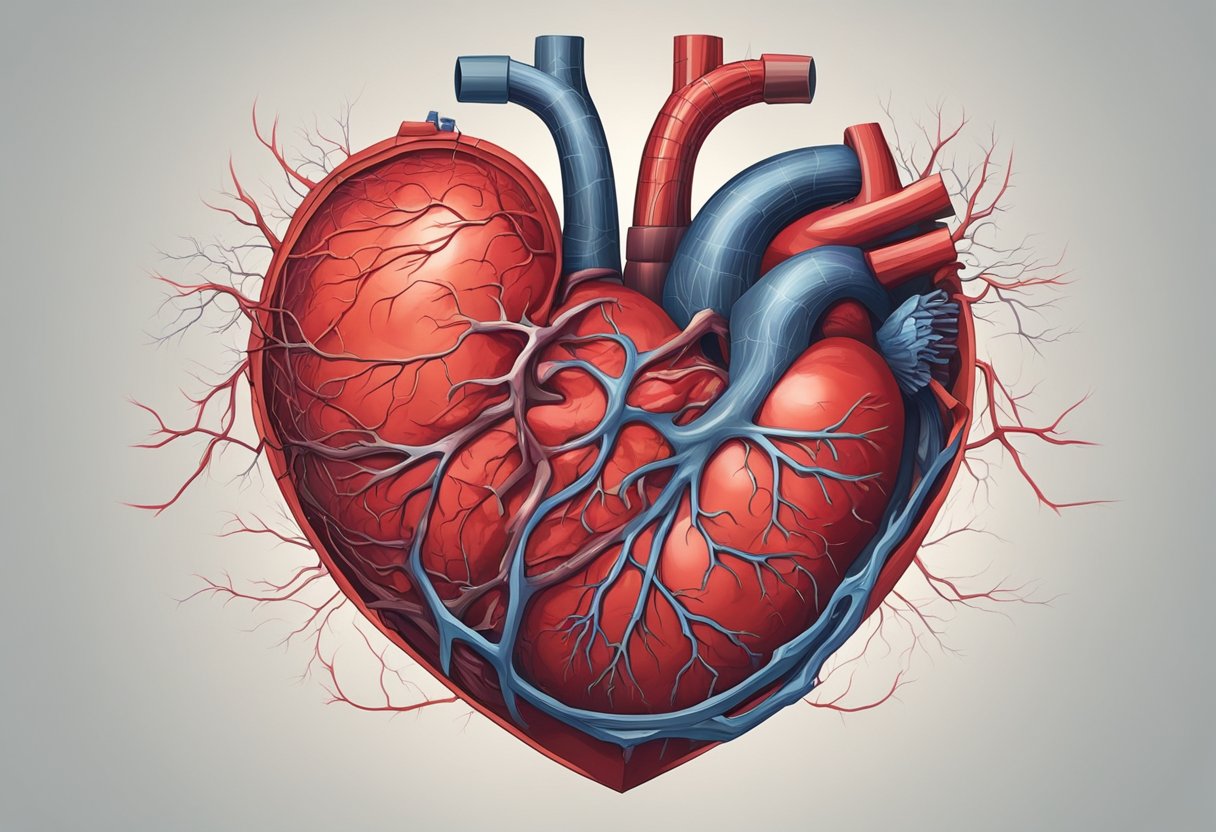 A red, throbbing heart surrounded by broken blood vessels and a heavy, constricted feeling in the chest