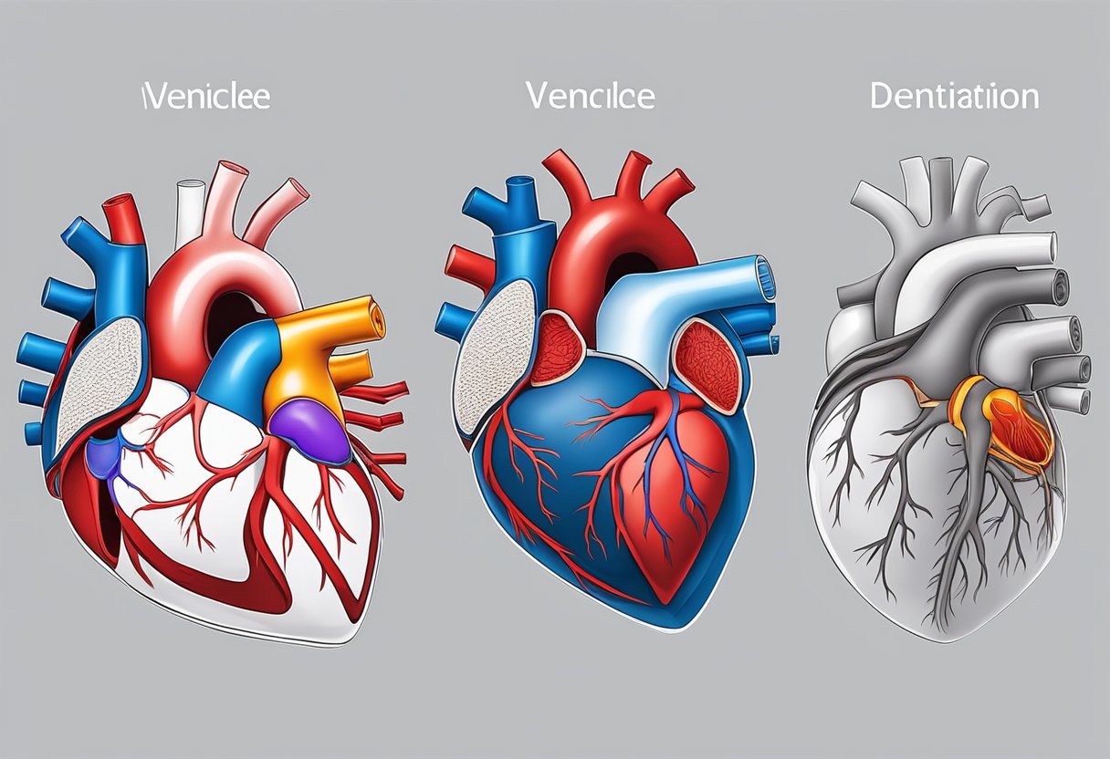 Blood flows through the heart, moving from the right atrium to the right ventricle, then to the lungs for oxygenation before returning to the left atrium and ventricle