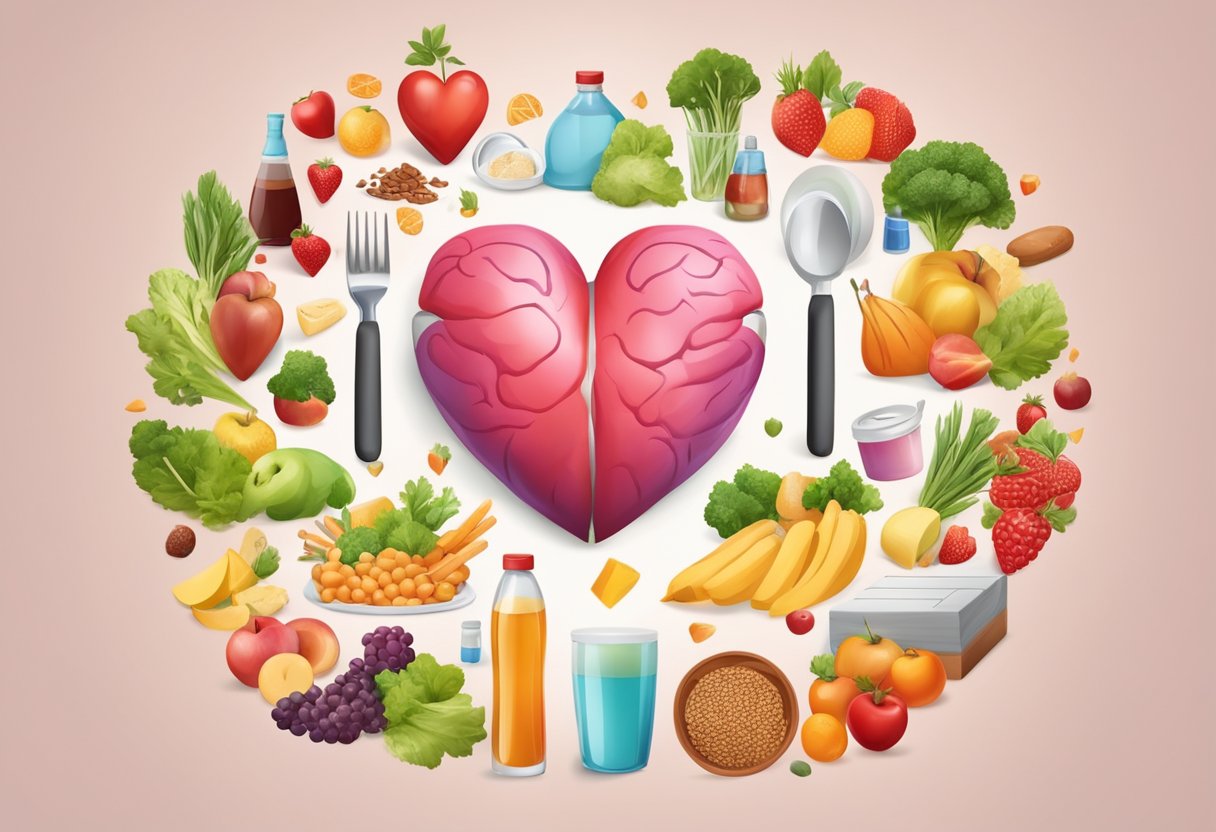 A heart surrounded by unhealthy habits and stress, with exercise and healthy diet as shields against disease
