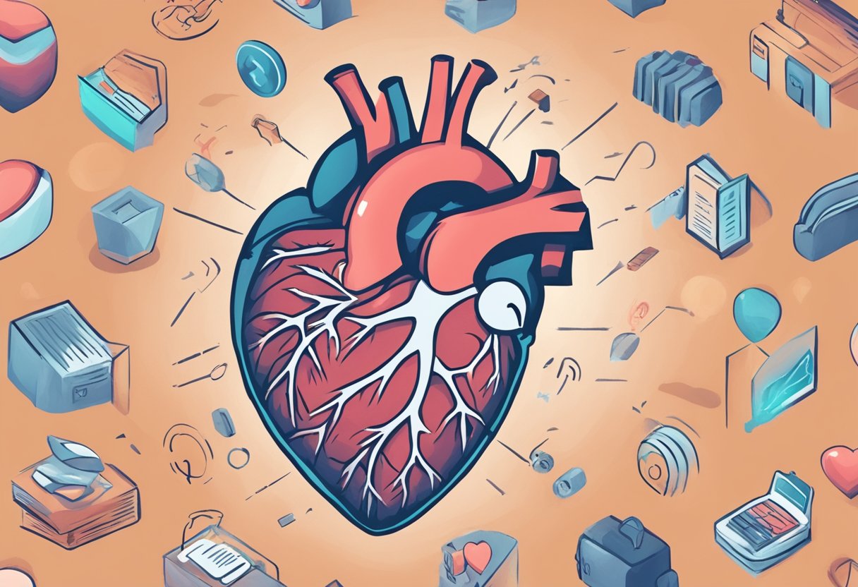 A heart with a question mark hovering above it, surrounded by symptoms like chest pain, shortness of breath, and fatigue