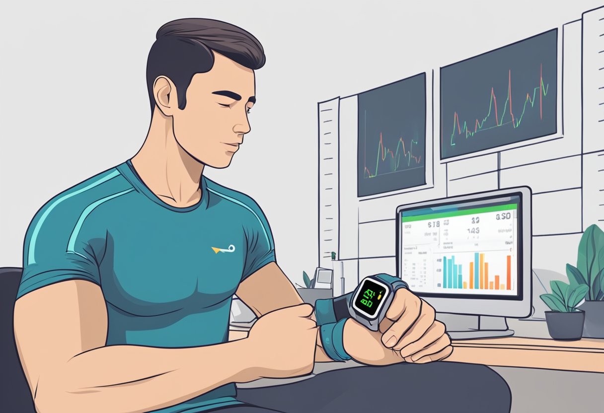 An athlete sits calmly, a heart rate monitor on their wrist. The device displays a steady, low number, indicating a resting heart rate