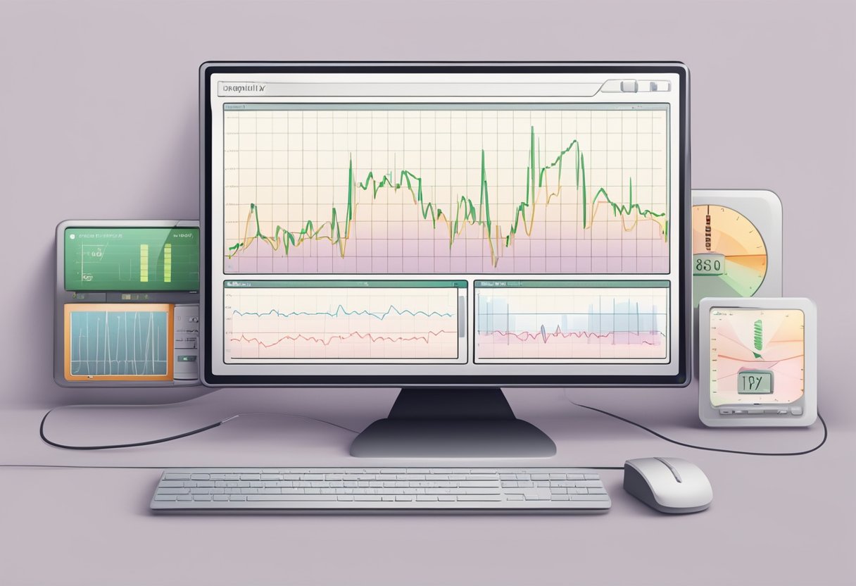 A heart monitor display shows a fluctuating line graph with the words "Frequently Asked Questions" and the current heart rate in beats per minute