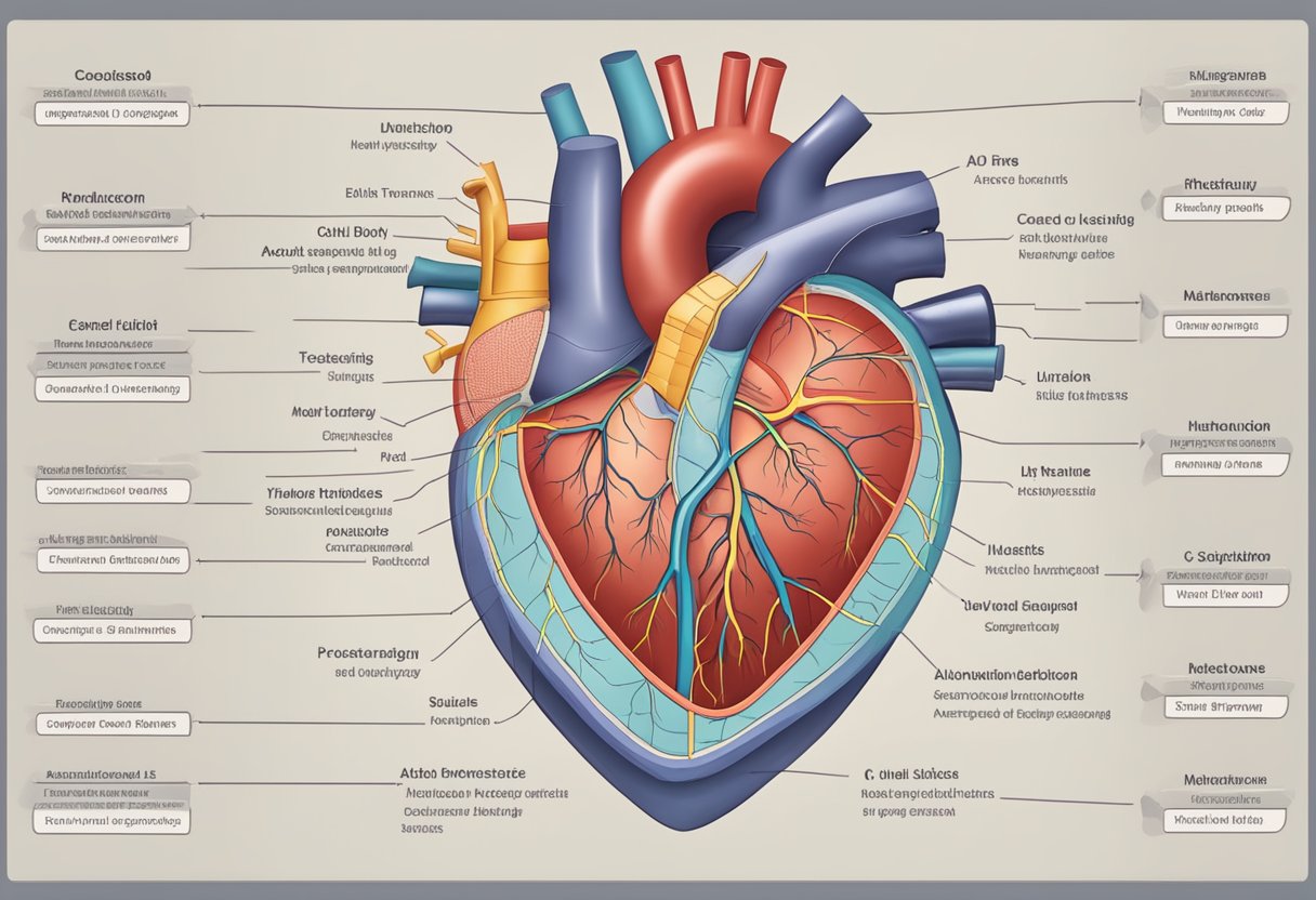 A heart diagram with labeled sections for different types of heart disease