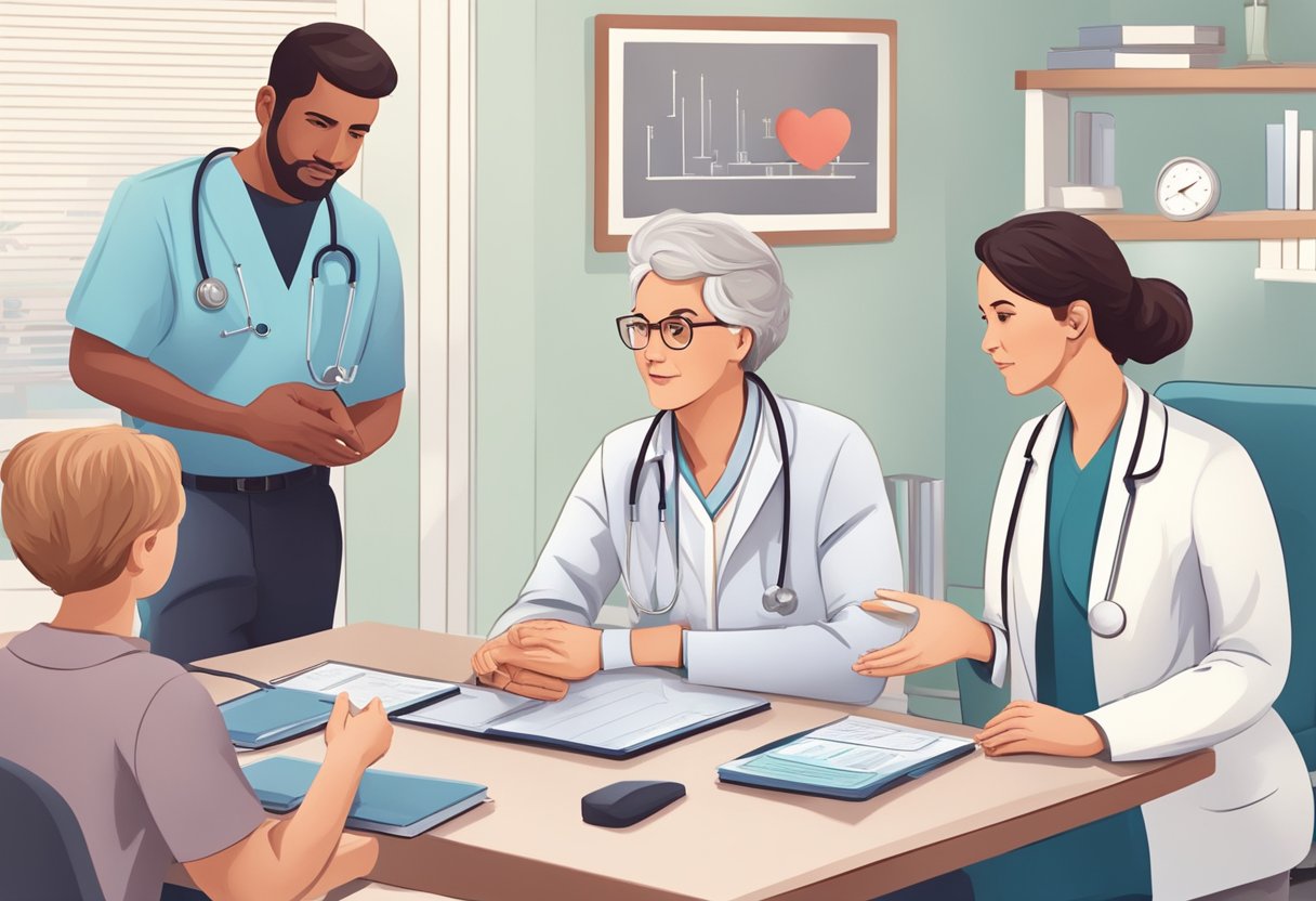 A doctor explaining heart disease treatment options to a patient's family