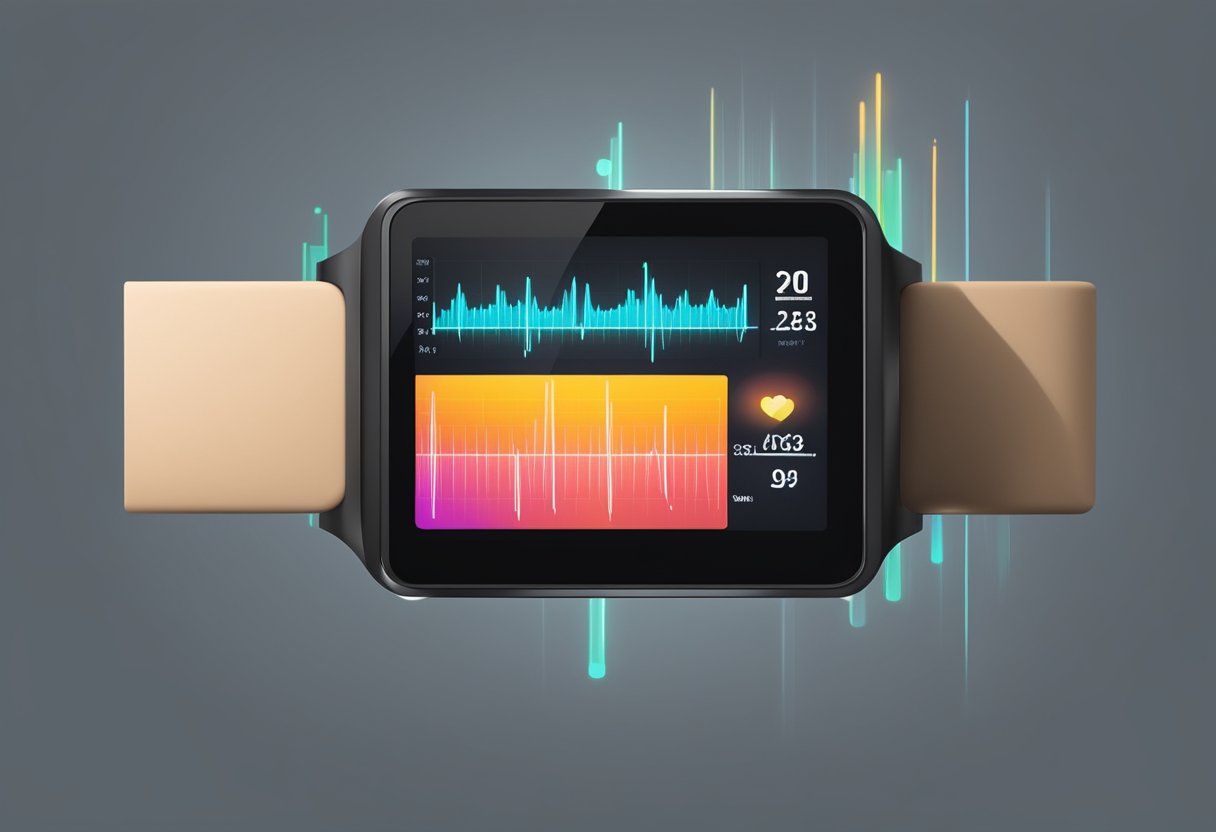 An athlete's heart rate monitor displays a steady rhythm, with the numbers fluctuating in response to physical activity