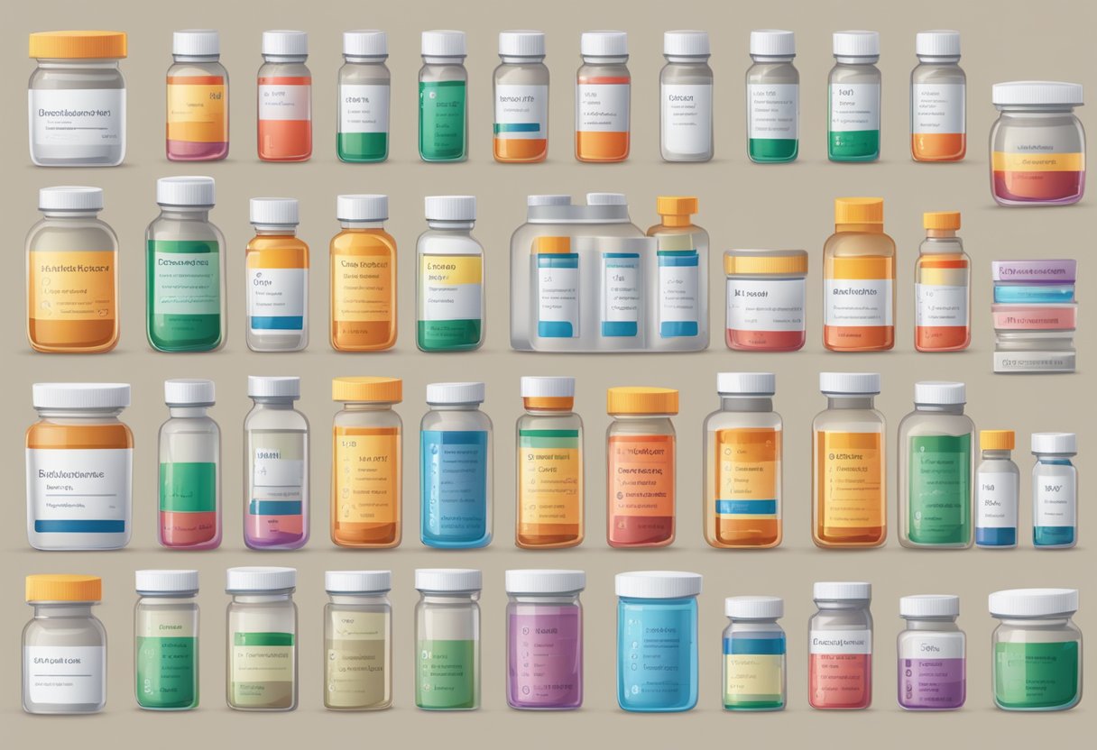 A table with various medications for heart failure, including diuretics, ACE inhibitors, and beta blockers, arranged neatly with clear labels