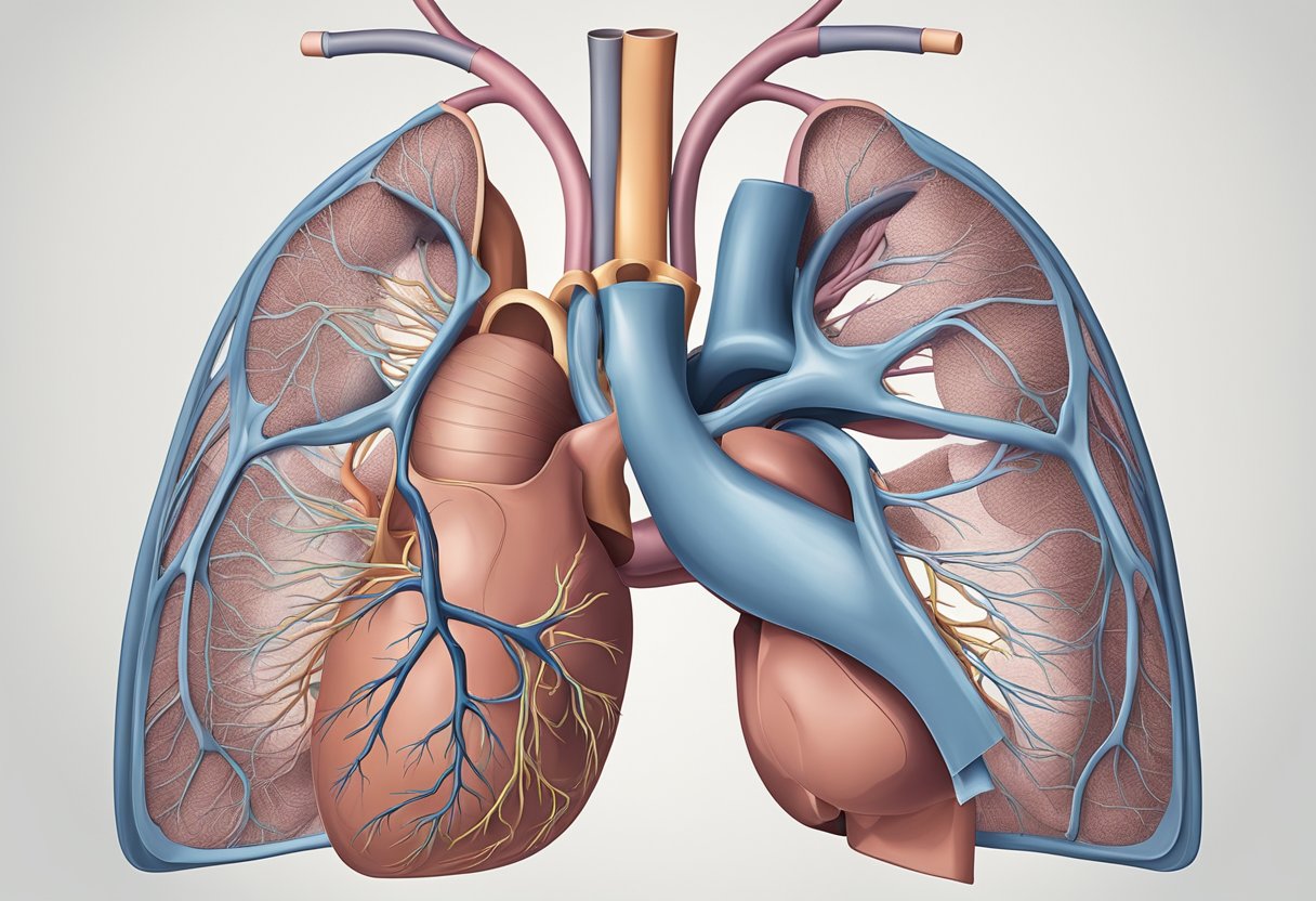 The heart is located in the thoracic cavity, between the lungs and behind the sternum. It is positioned slightly to the left of the midline of the body