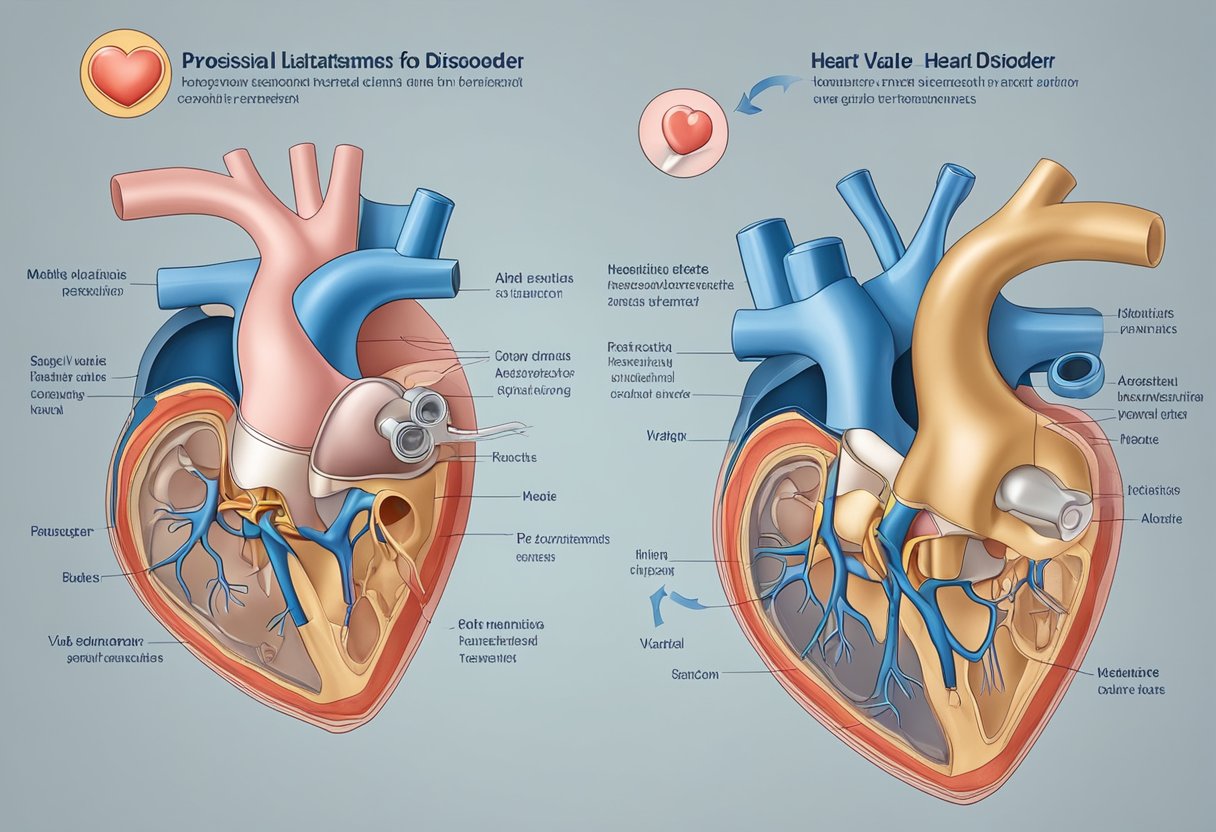 A heart valve disorder is shown with an illustration of the heart and its valves, depicting the potential treatment options for the condition