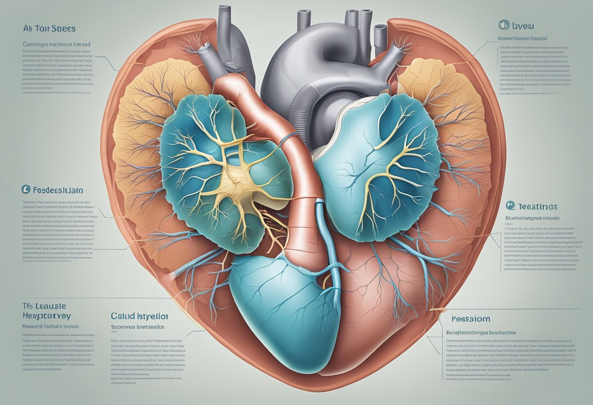 Heart valves arranged in a circular pattern, with informational text surrounding them
