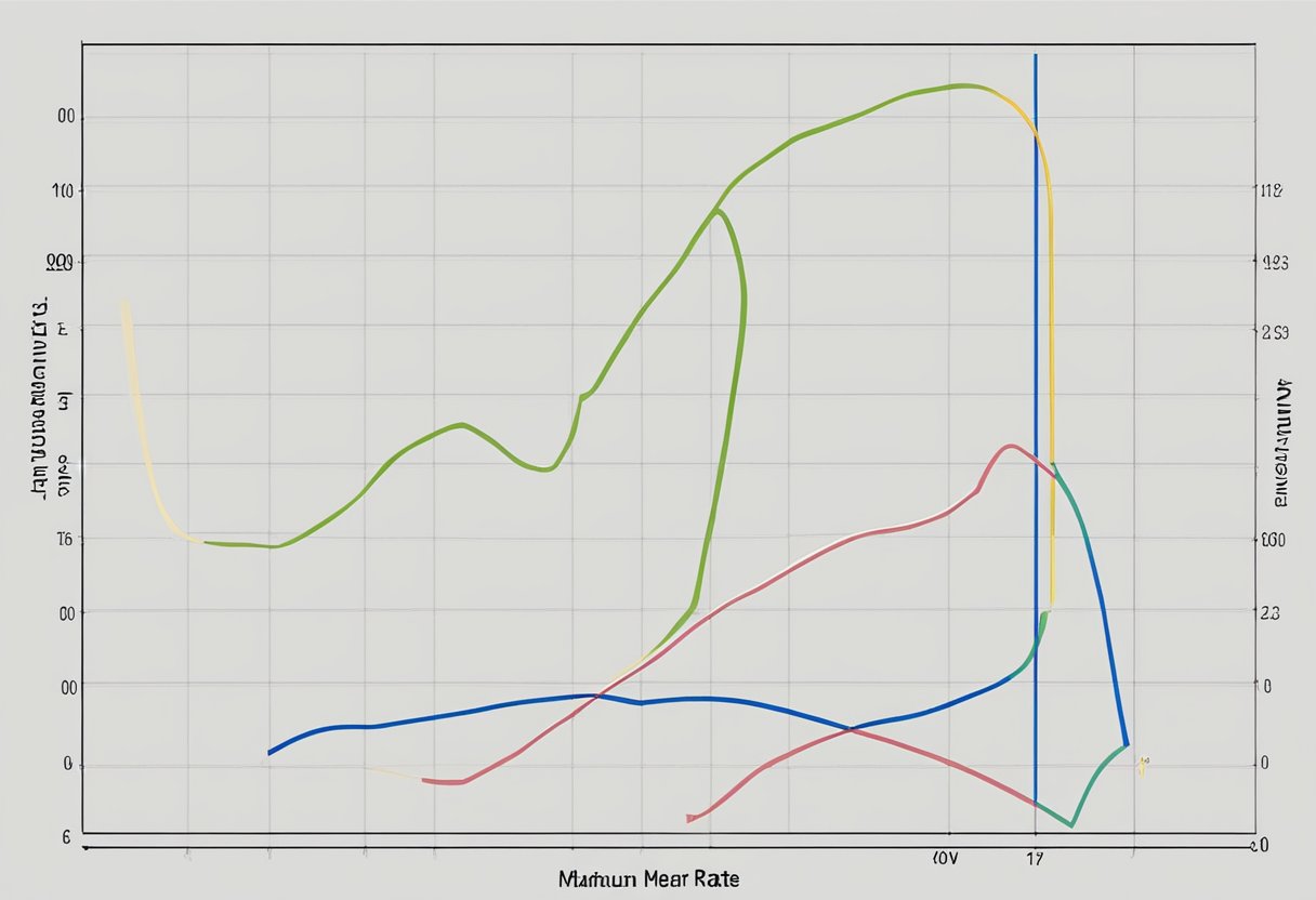 A graph showing the relationship between age and maximum heart rate, with age on the x-axis and maximum heart rate on the y-axis