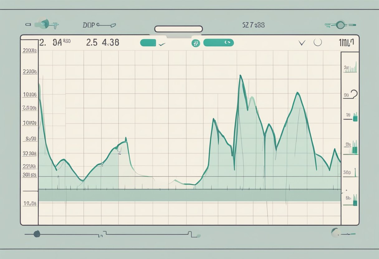 A heart rate monitor displays a fluctuating line graph, peaking and dipping with each exertion during exercise
