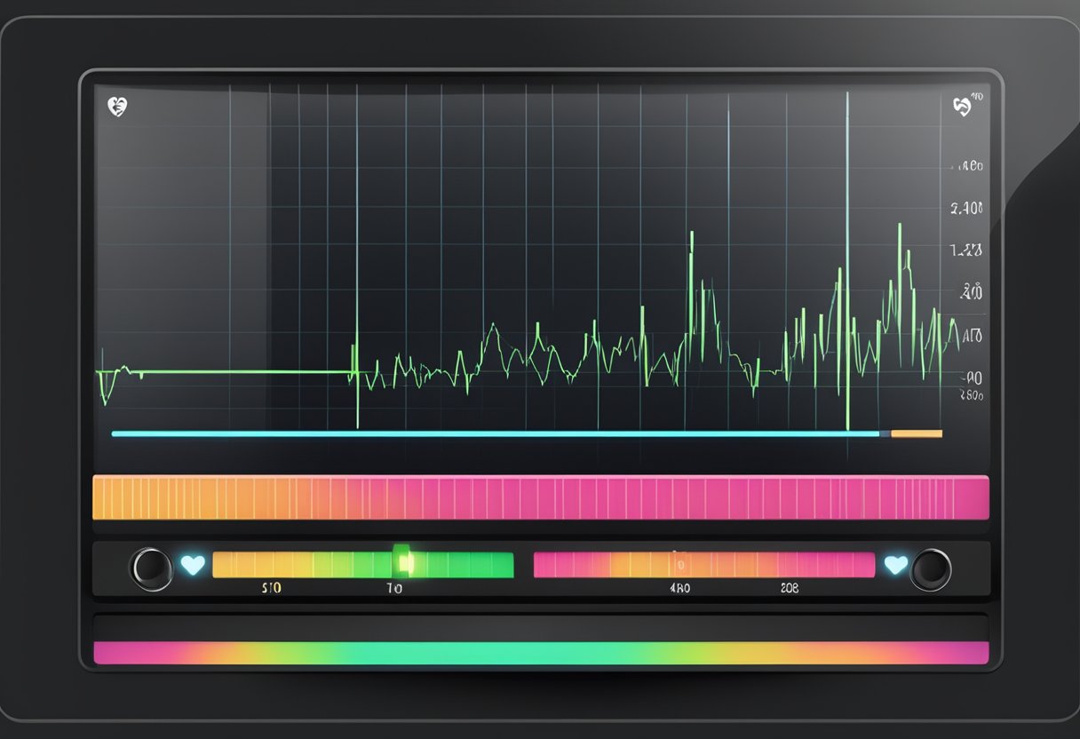A heart rate monitor displays a steady, regular pulse on the screen, indicating a normal heart rate for women