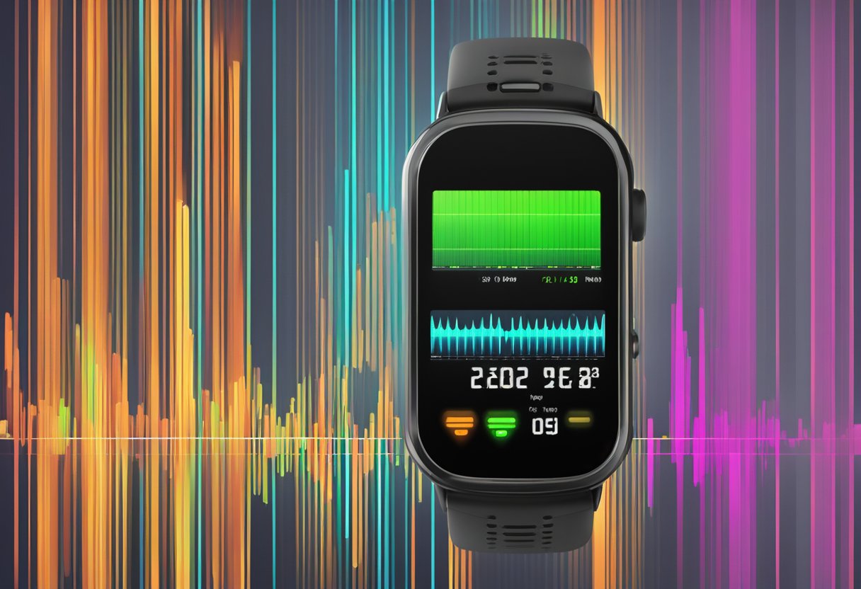 A digital display showing a heart rate monitor with a graph rising and falling in response to exercise intensity