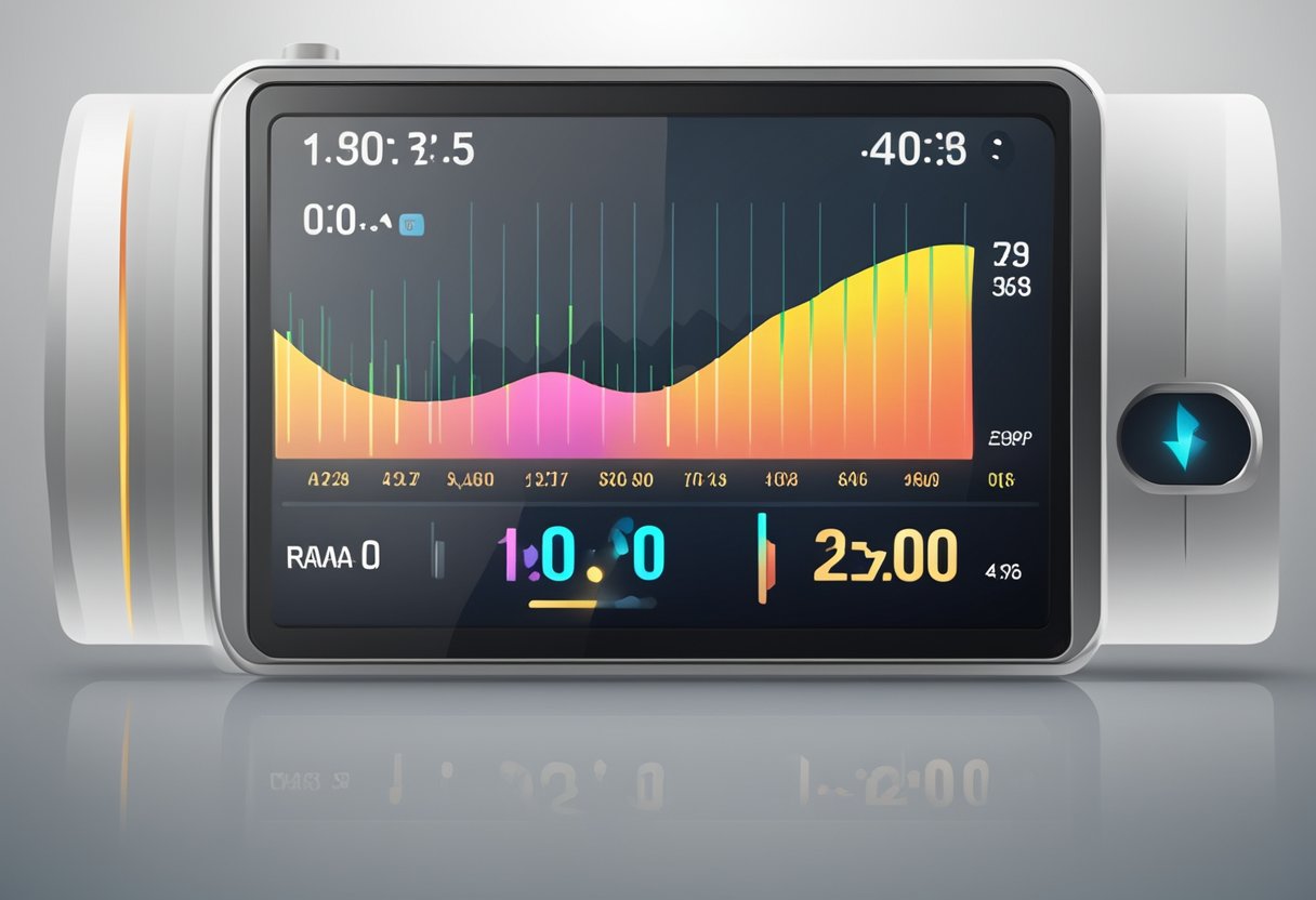 A heart rate monitor displays a decreasing number, indicating the recovery heart rate after exercise