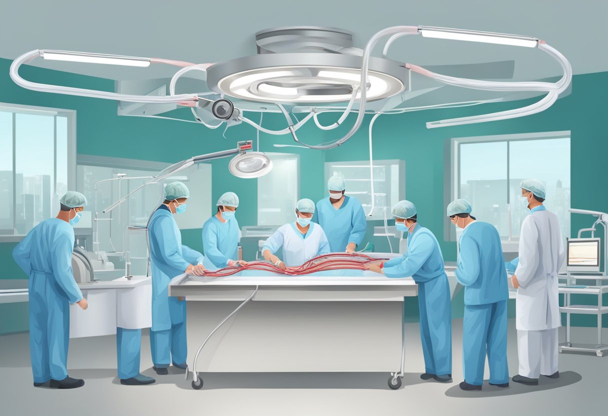 Surgeons insert stent into heart artery. Blood flows freely