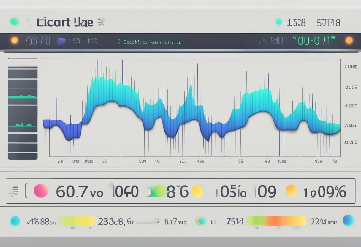 A heart rate monitor displaying a steady pulse of 60-100 beats per minute