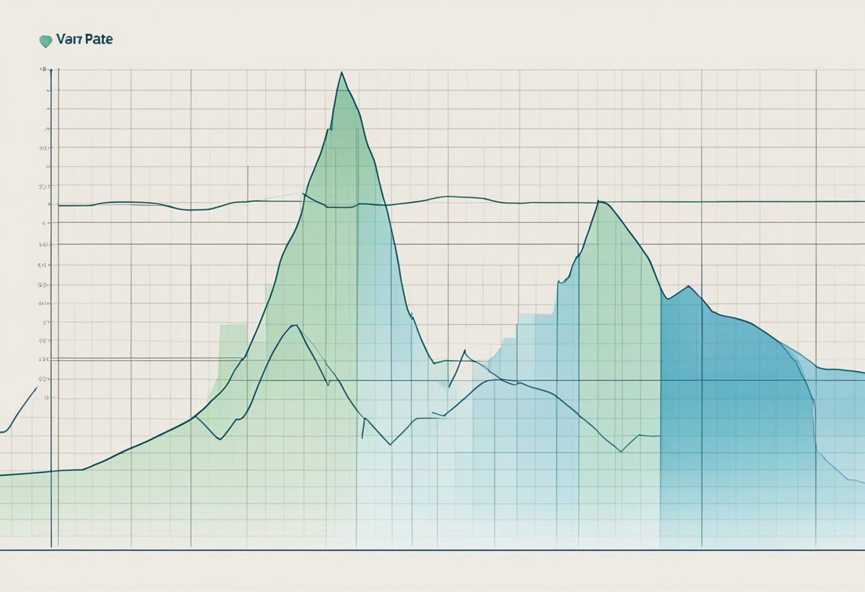 A graph displaying fluctuating lines representing heart rate variability