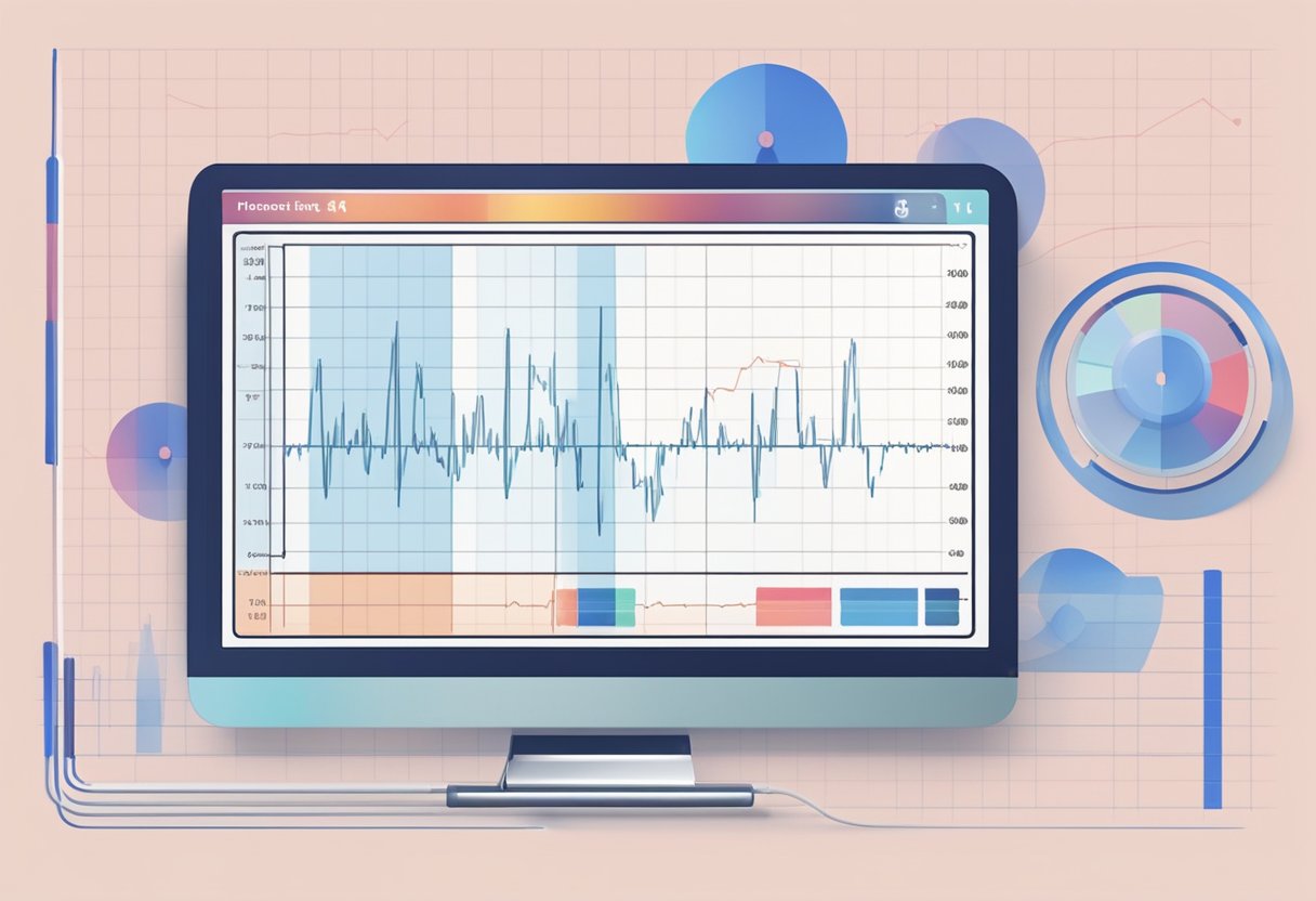 A heart rate monitor displays fluctuating heartbeats, while a chart shows the varying intervals between each beat
