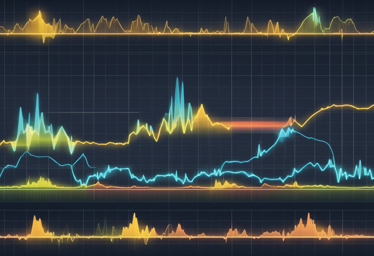 A heart rate monitor displays a range of heartbeats, with a graph showing fluctuations over time