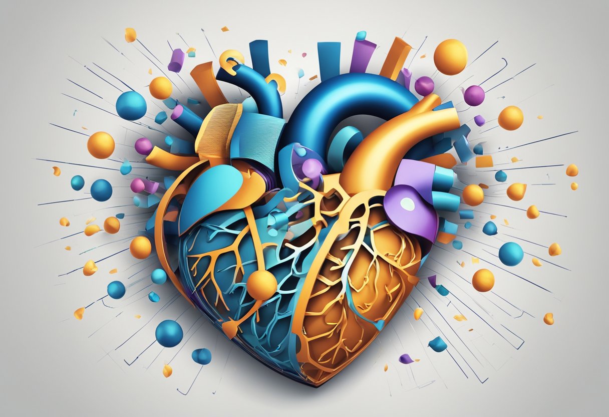 A heart with question marks pulsating around it