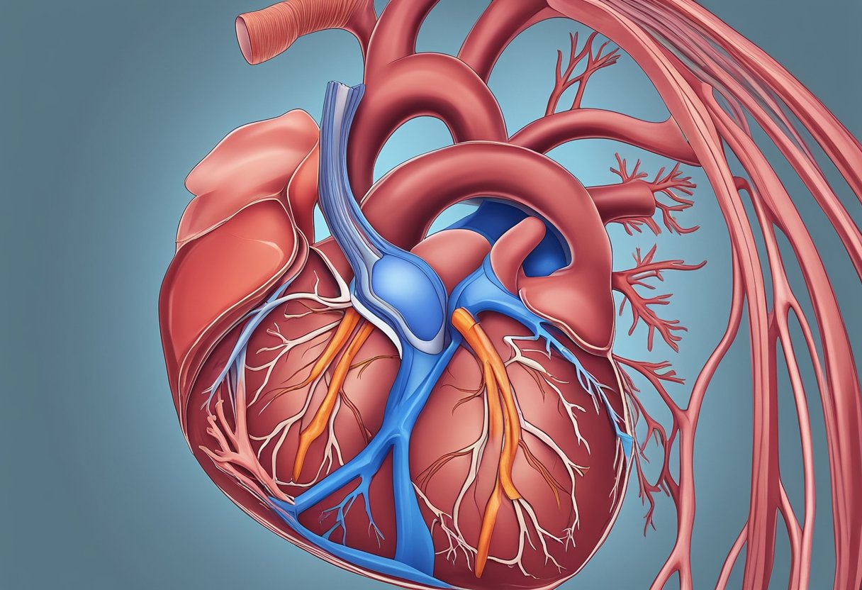 Heart muscle weakens, causing poor blood flow. Fluid builds up in lungs, leading to shortness of breath. Blood backs up into veins, causing swelling