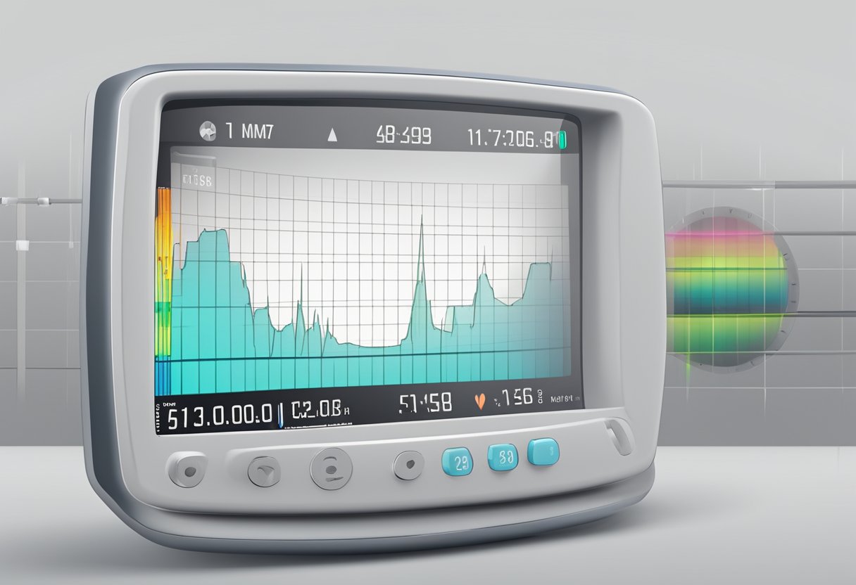 A heart rate monitor displays a stable, average resting heart rate