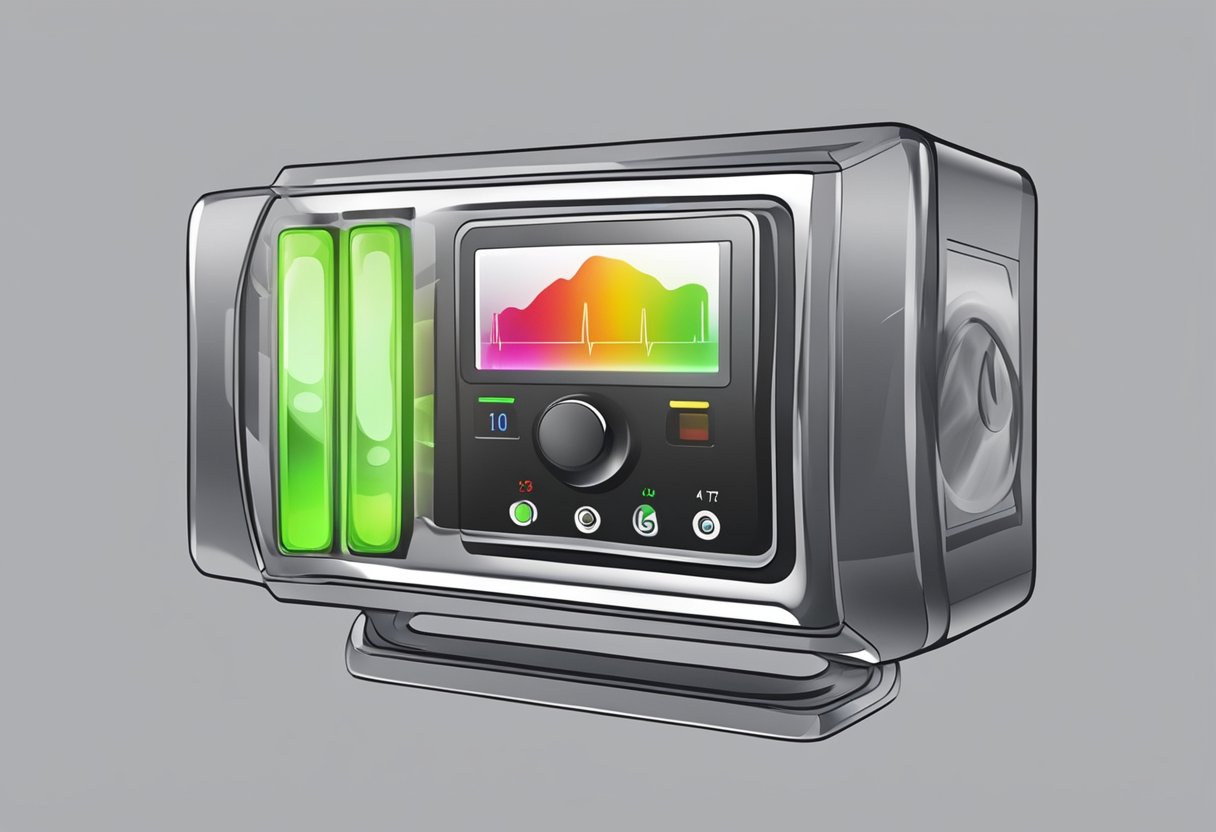 A pulse monitor flashes rapidly. Sweat drips down a clenched fist