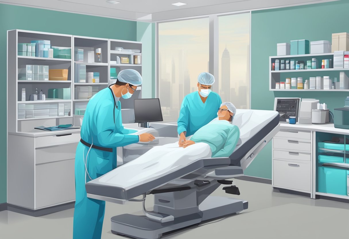 A cardiologist performing clinical procedures with patient care