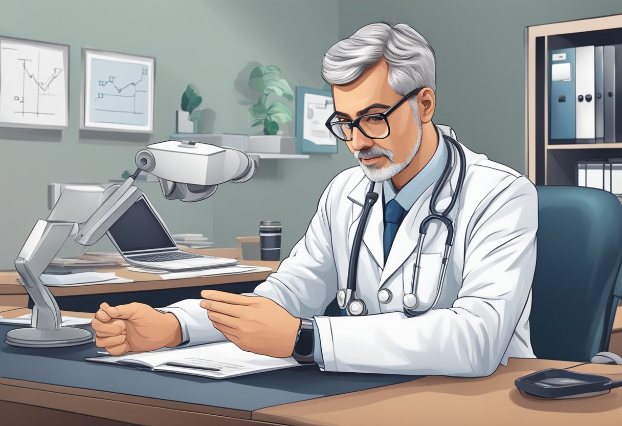 A cardiologist answering questions in a medical office