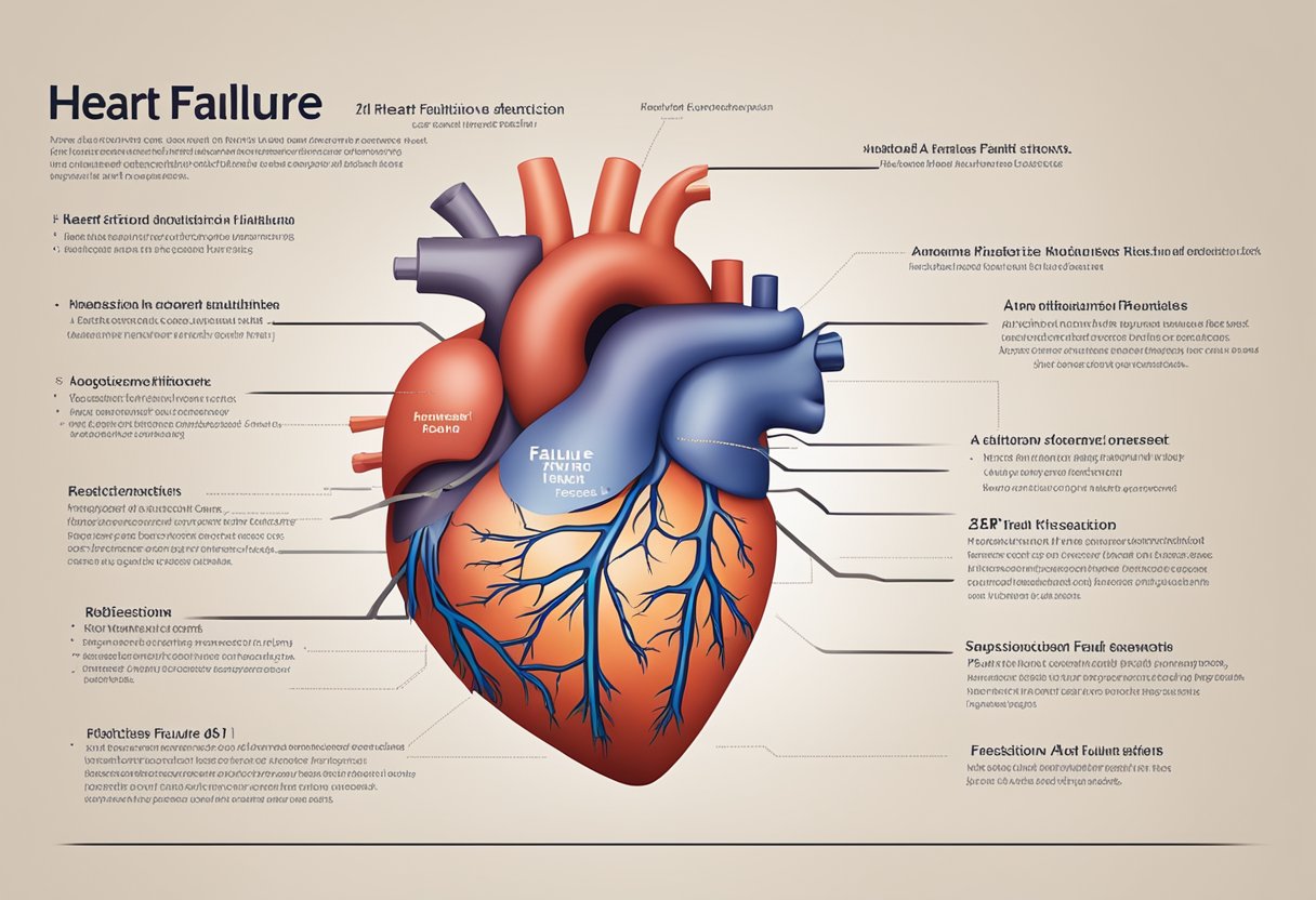 A heart with low ejection fraction, labeled "heart failure definition" in a FAQ format