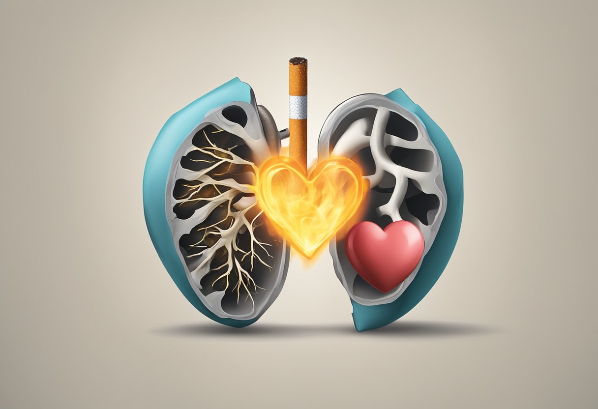 A cigarette burning next to a damaged heart valve
