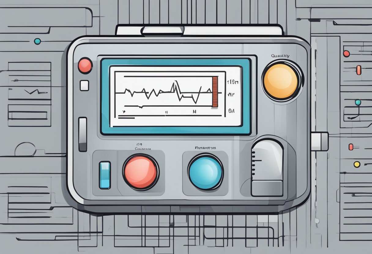 A heart rate monitor displays a low heart rate reading, with a question mark symbolizing confusion or curiosity