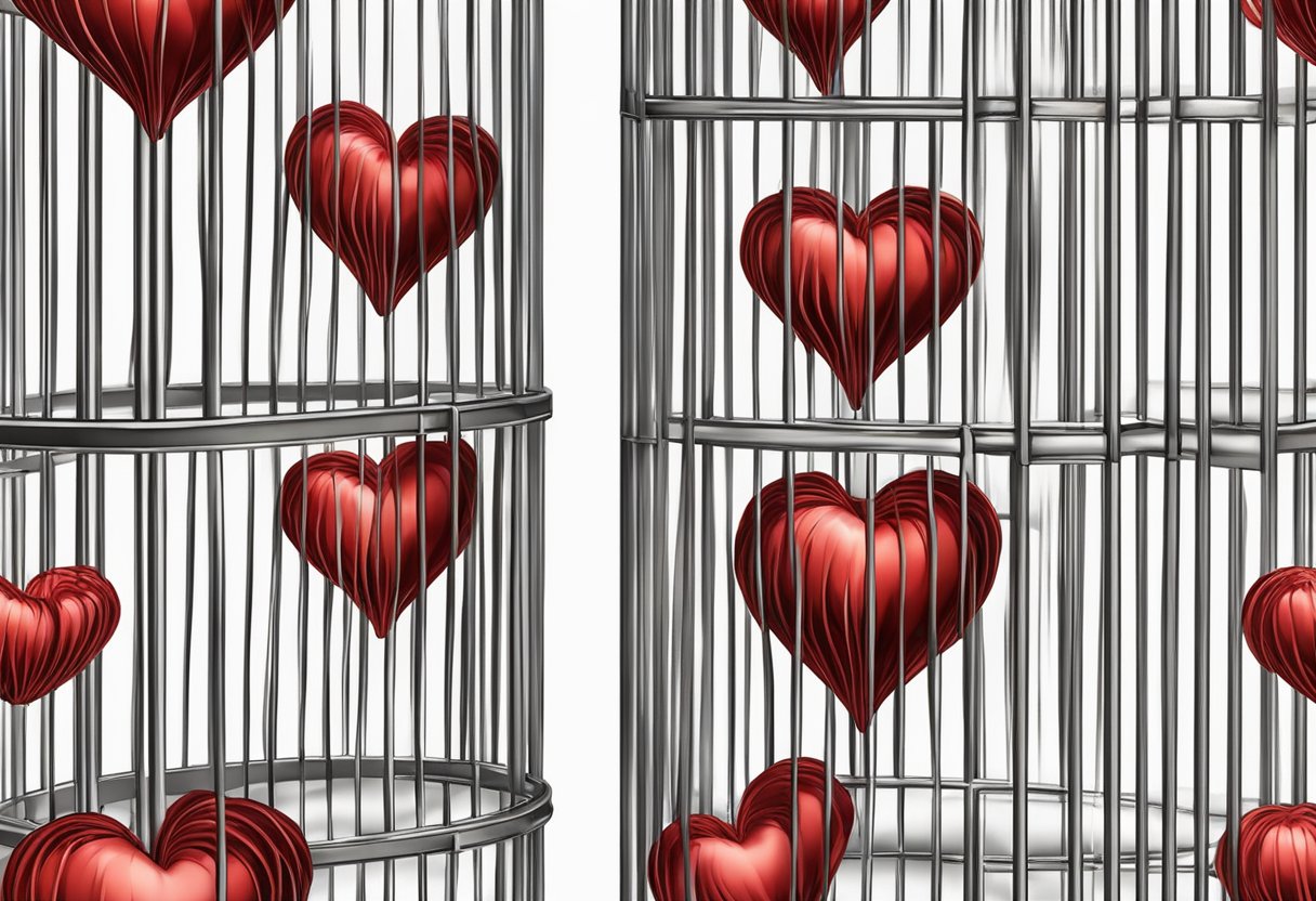 A red heart pulsates rapidly, thumping against its cage of ribs