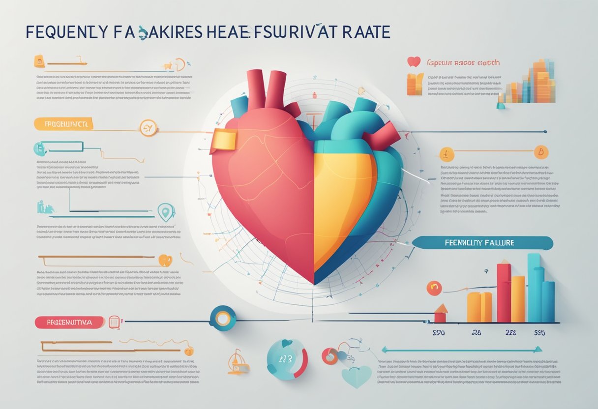 A heart-shaped graph with "Frequently Asked Questions" and "heart failure survival rate" text