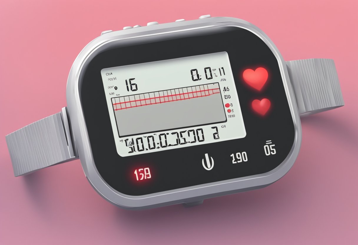 A heart rate monitor flashing red with an alarm sounding, indicating a dangerous heart rate