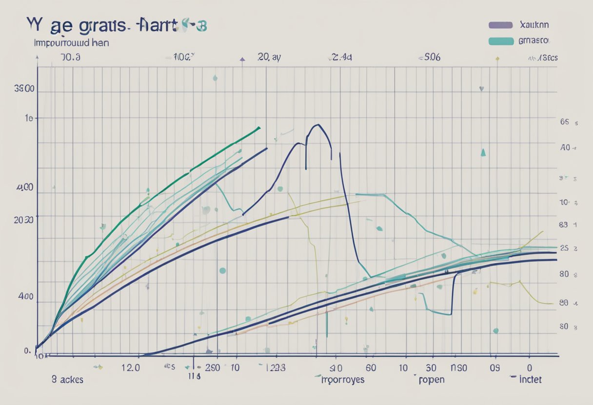 A graph showing age on the x-axis and corresponding maximum heart rates on the y-axis. The line graph displays the increase and decrease of maximum heart rate as age progresses