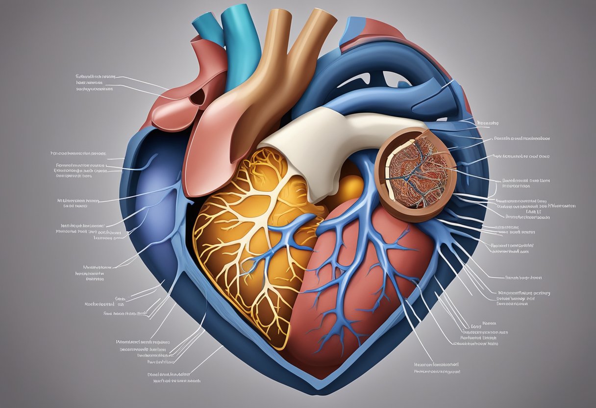 A fused heart valve, surrounded by pulsing arteries and veins