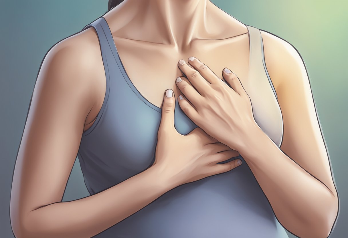 A person's chest thumping rapidly, indicating early pregnancy sign