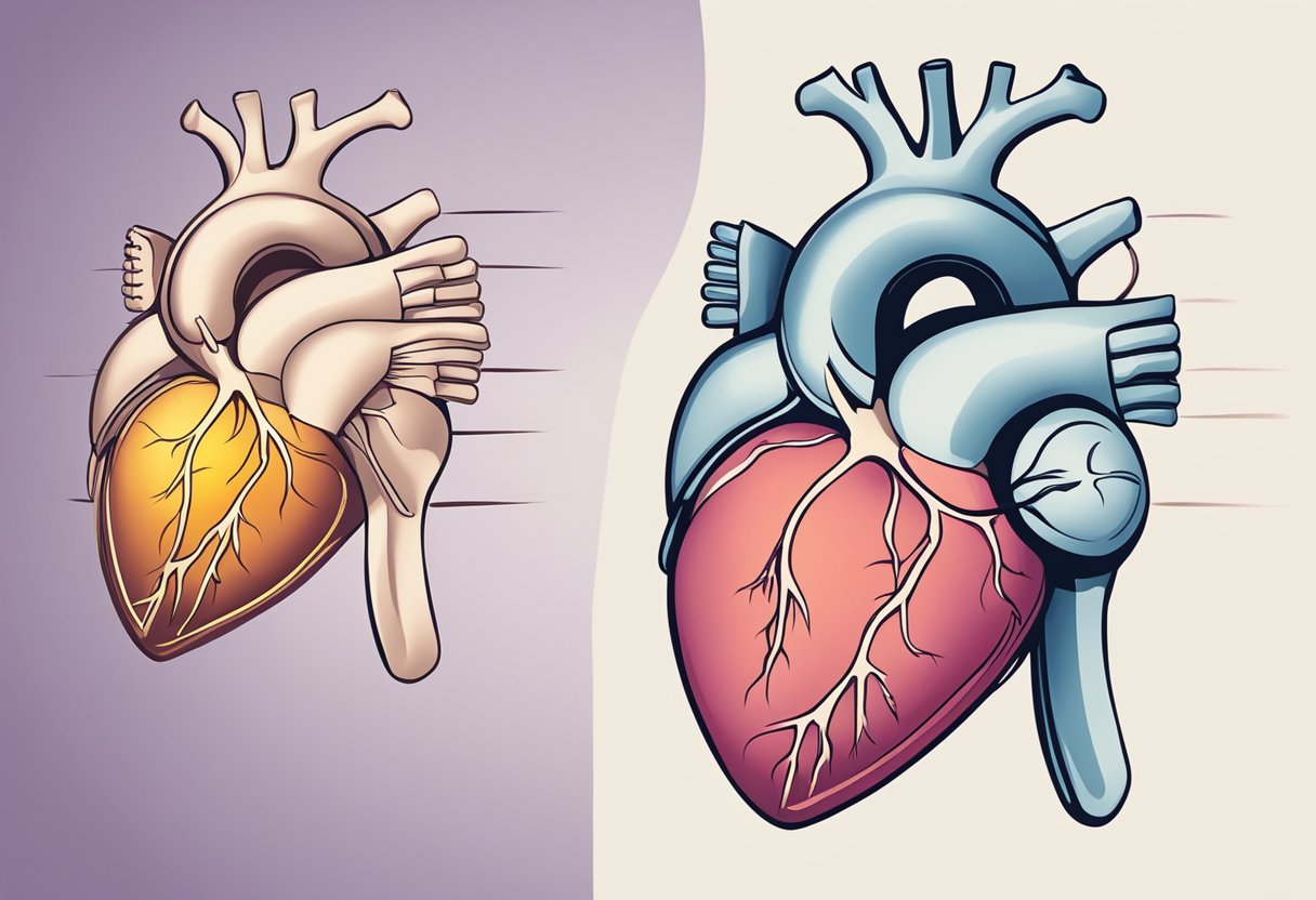 A pregnant woman's heart beats rapidly, symbolizing early pregnancy