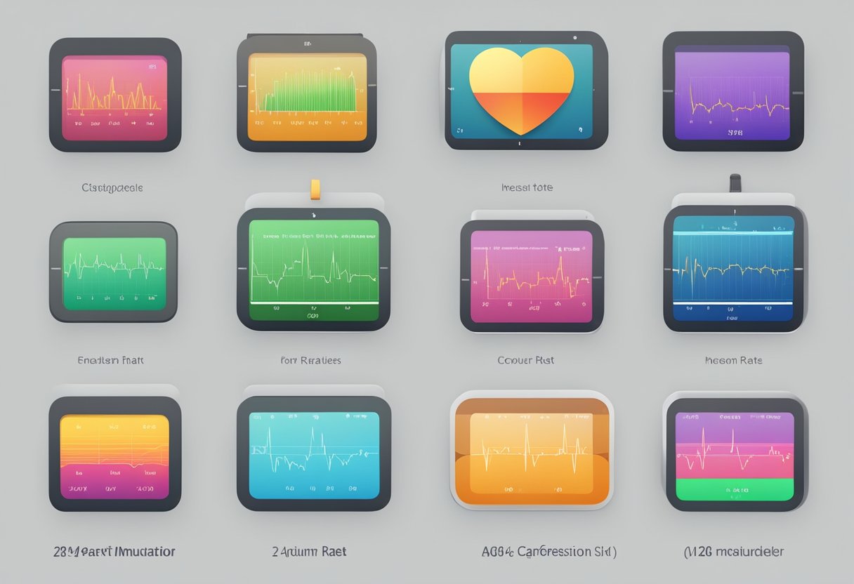 A heart rate monitor displaying different age categories and their corresponding maximum heart rates