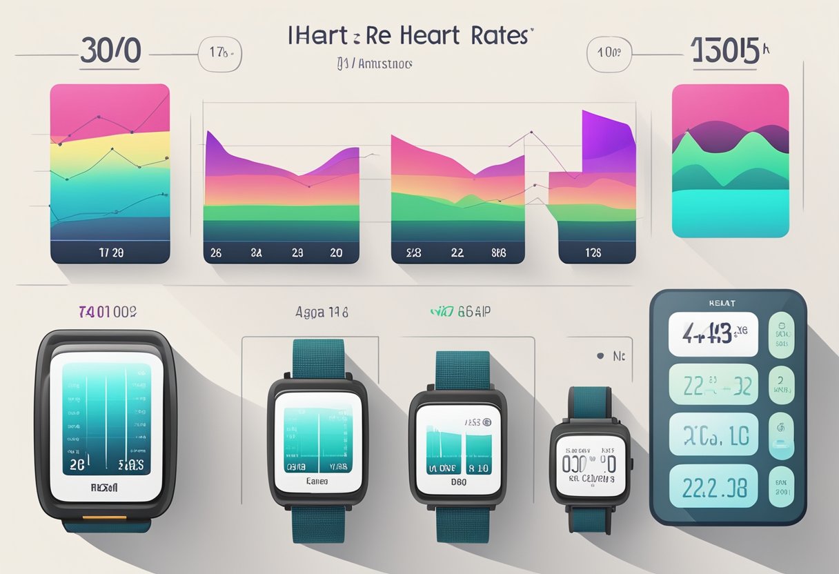 A heart rate monitor displays a range of normal heart rates for different age groups