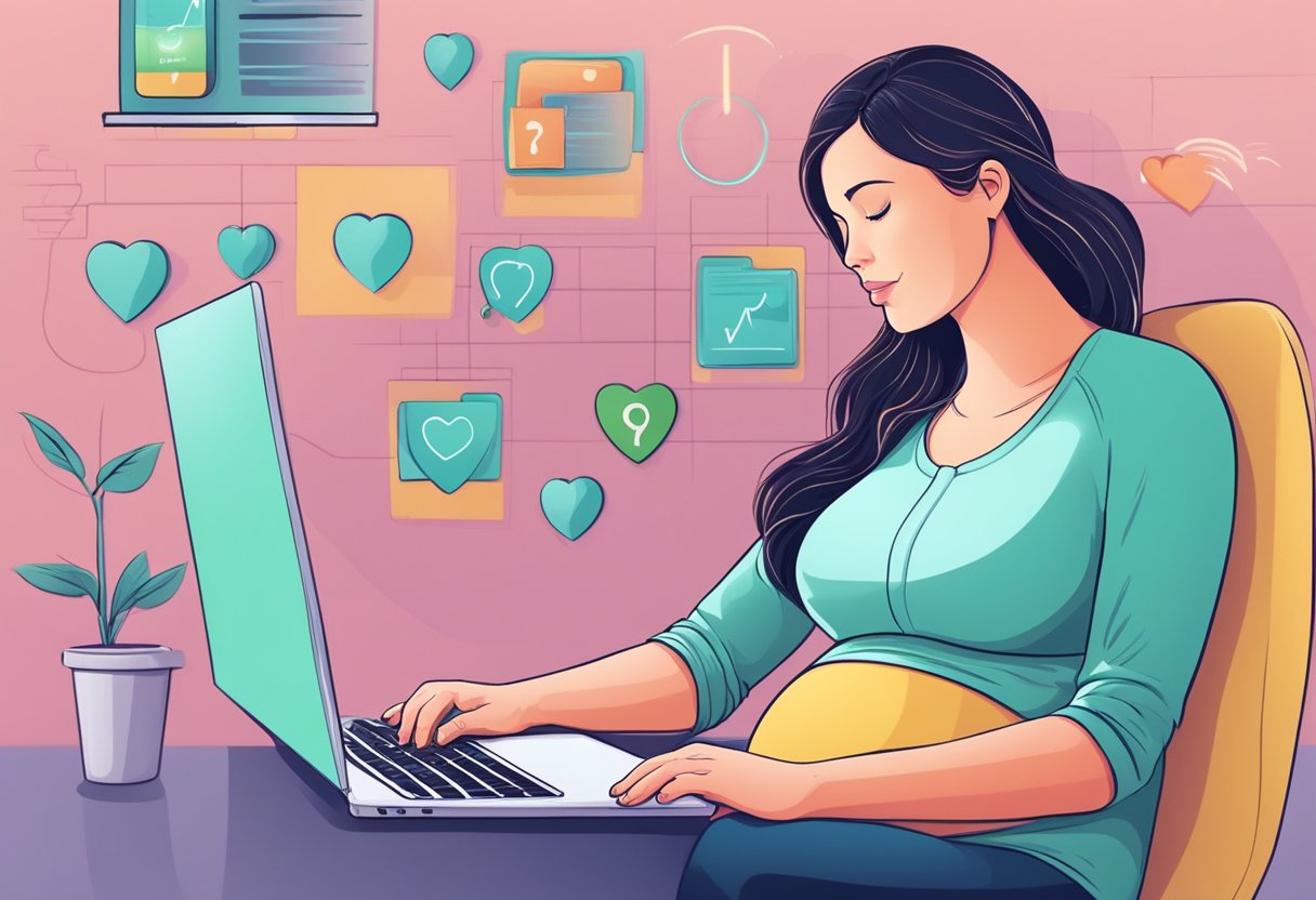 A pregnant woman experiencing heart palpitations, checking online FAQs for guidance