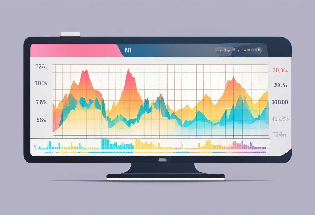 A digital display shows a heart rate monitor with a graph increasing and decreasing in response to a workout