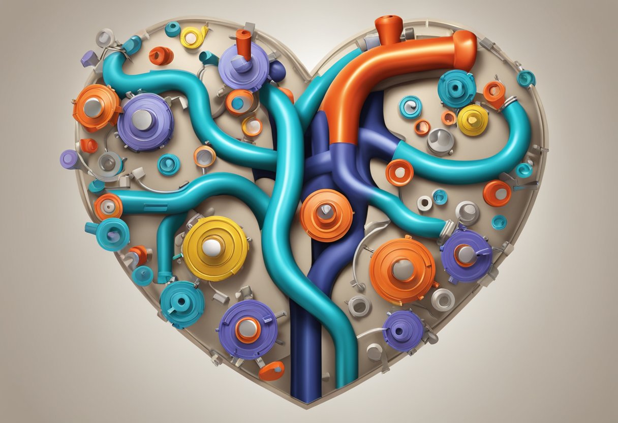 A heart with a fused valve, surrounded by question marks