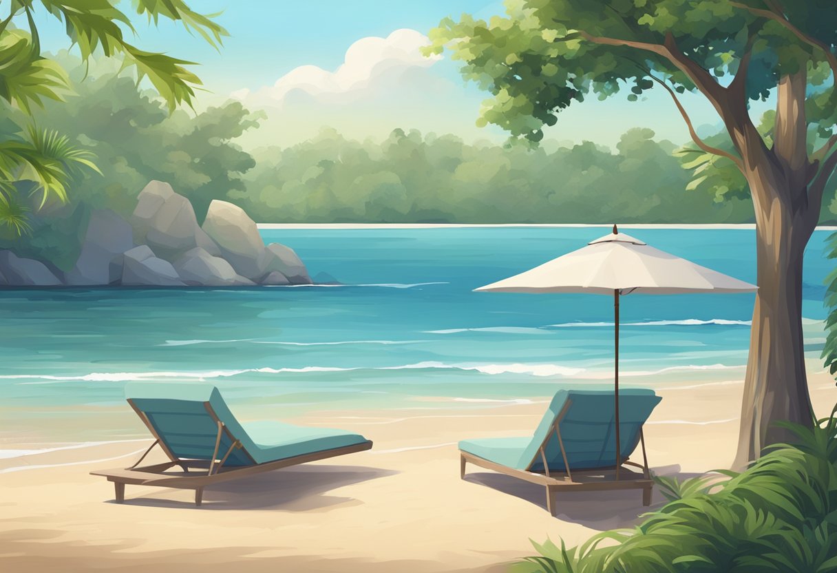 A serene setting with a calm atmosphere, such as a peaceful garden or a tranquil beach, where the surroundings promote relaxation and mindfulness