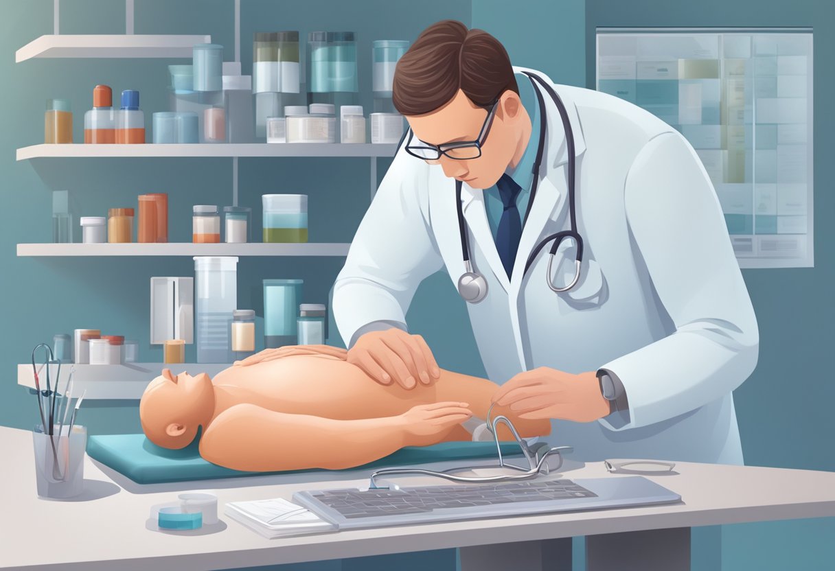 A doctor carefully monitors a patient's heart function, adjusting medications and providing education on heart failure management