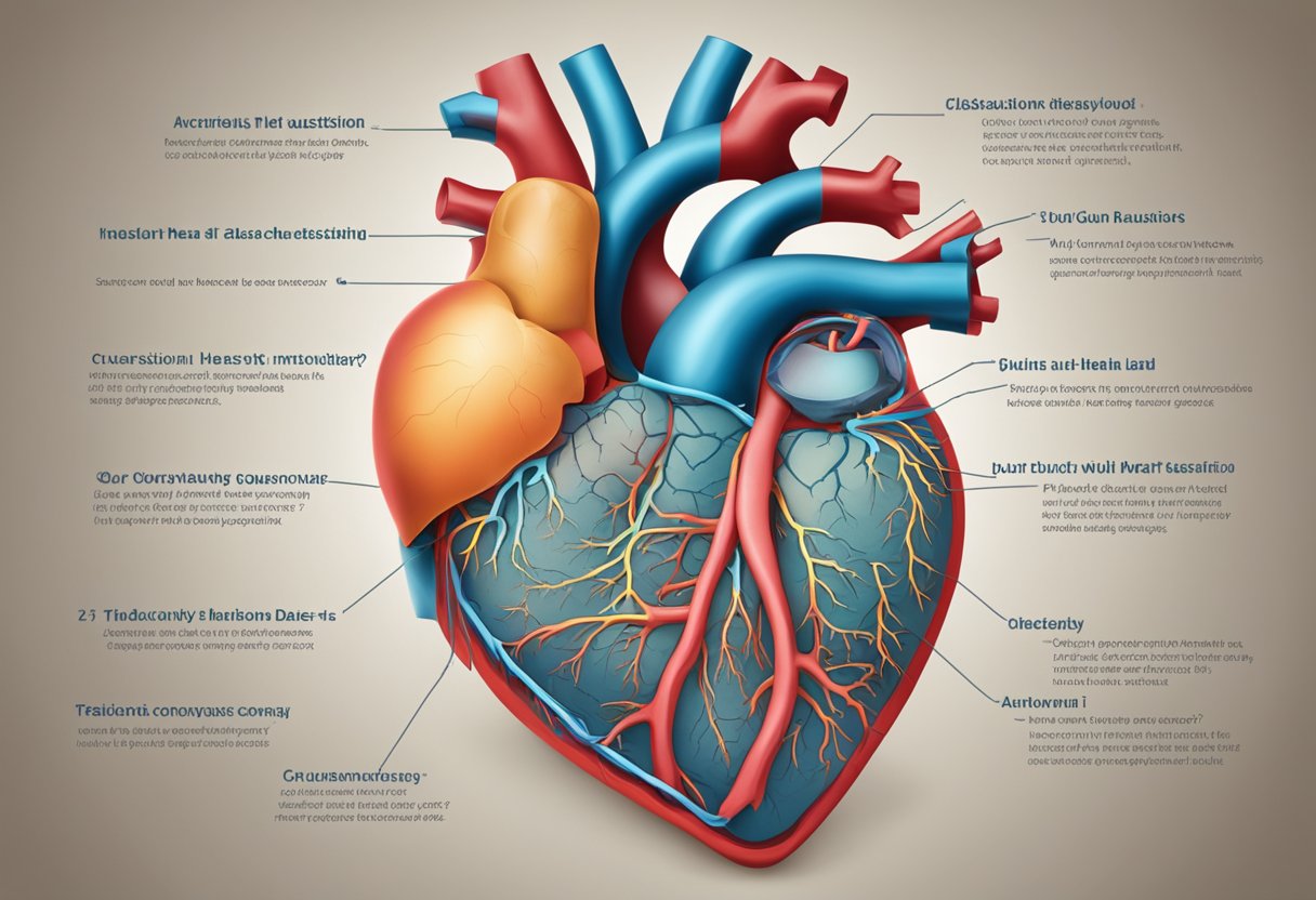 A heart with arteries and plaque buildup, labeled "coronary heart disease" with a question mark above it